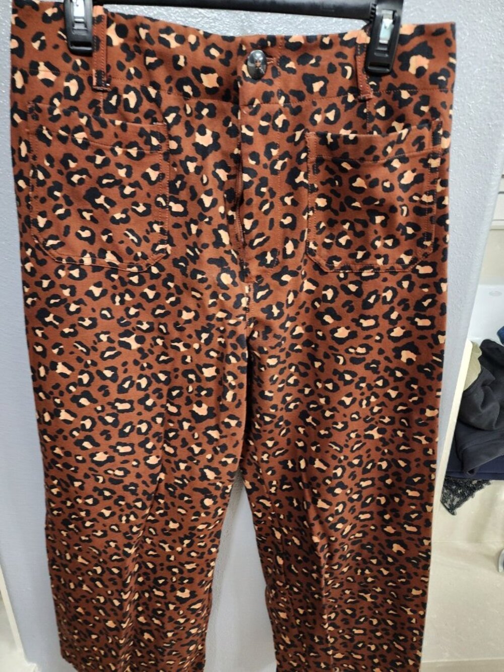 Anthropologie Maeve Women's Leopard Print High-Rise Straight Leg Utility Pants